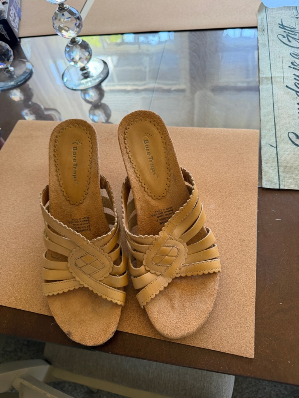 BareTraps Tan Woven Leather Slide Mules
